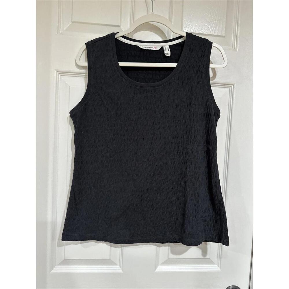 Isaac Mizrahi Live! Small Crinkle Knit Tank Top Pitch Black NEW
